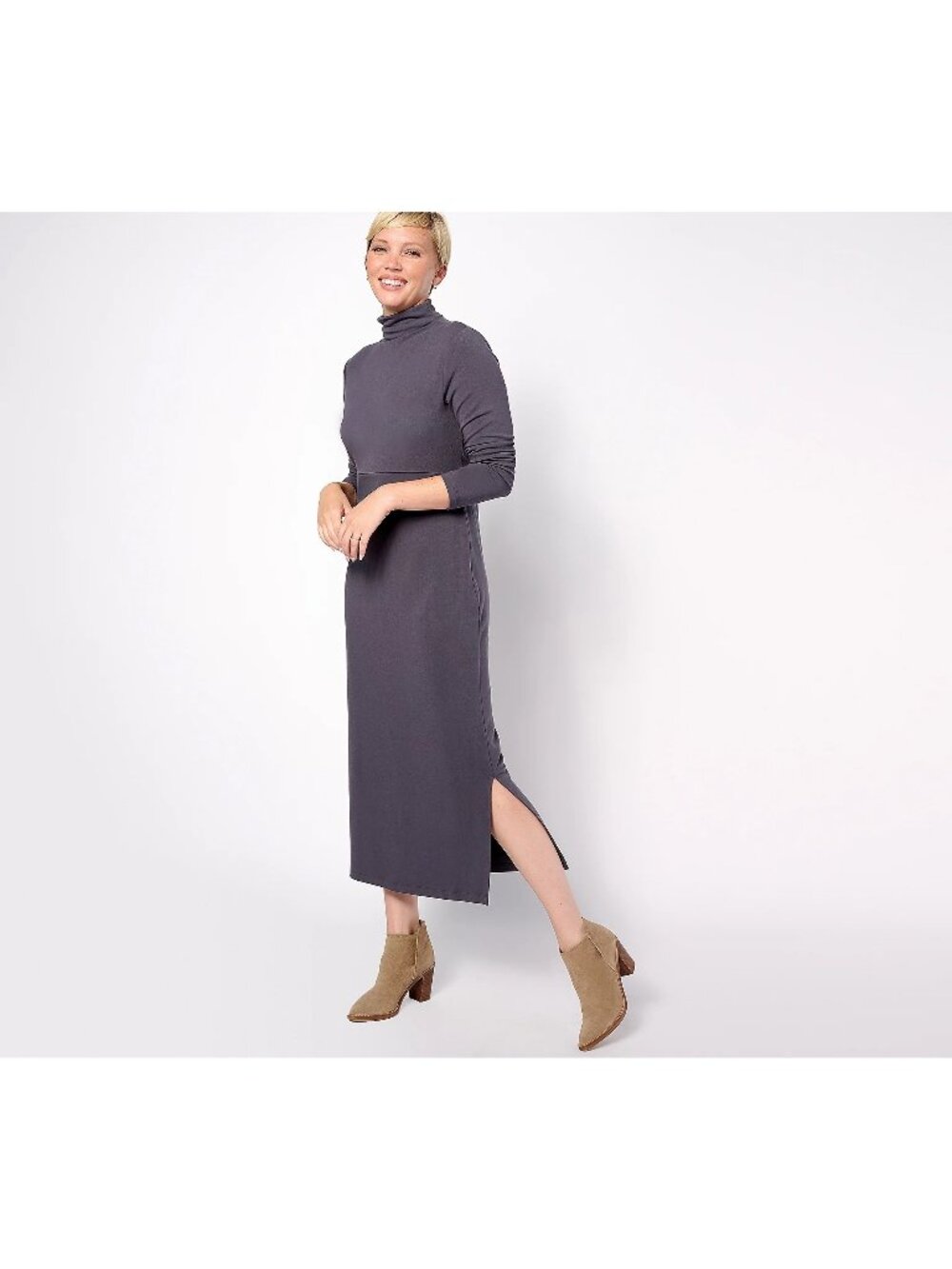 Women with Control Midi Dress XL Tall Finespun Jersey Tummy Control Smoke NEW
